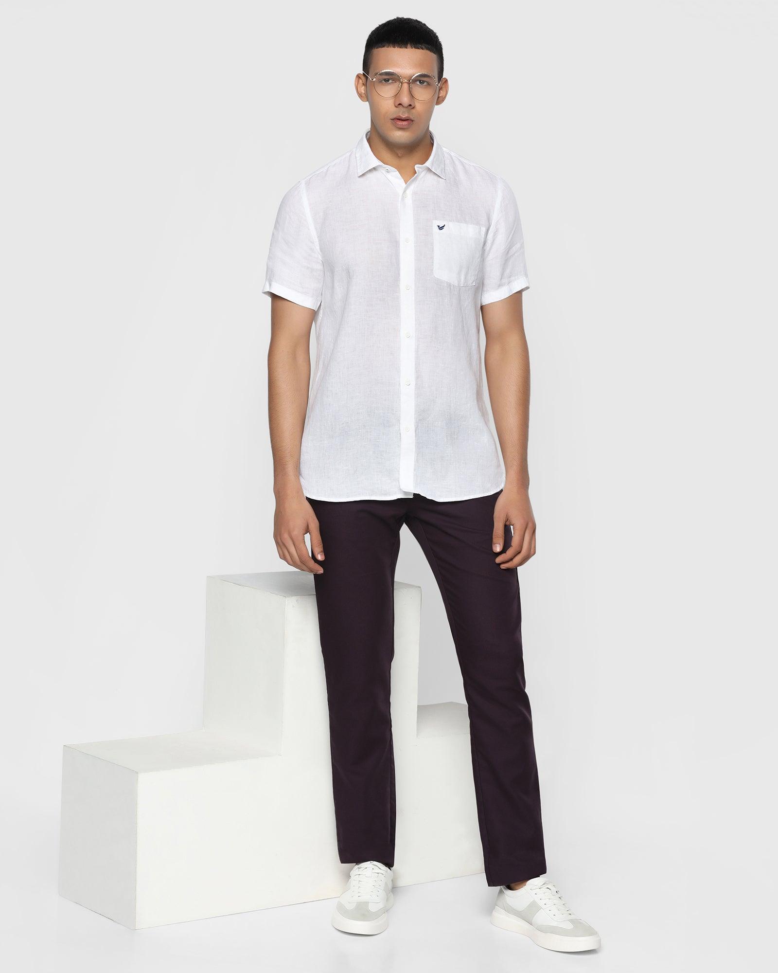 Linen Formal Half Sleeve White Solid Shirt - Bowen