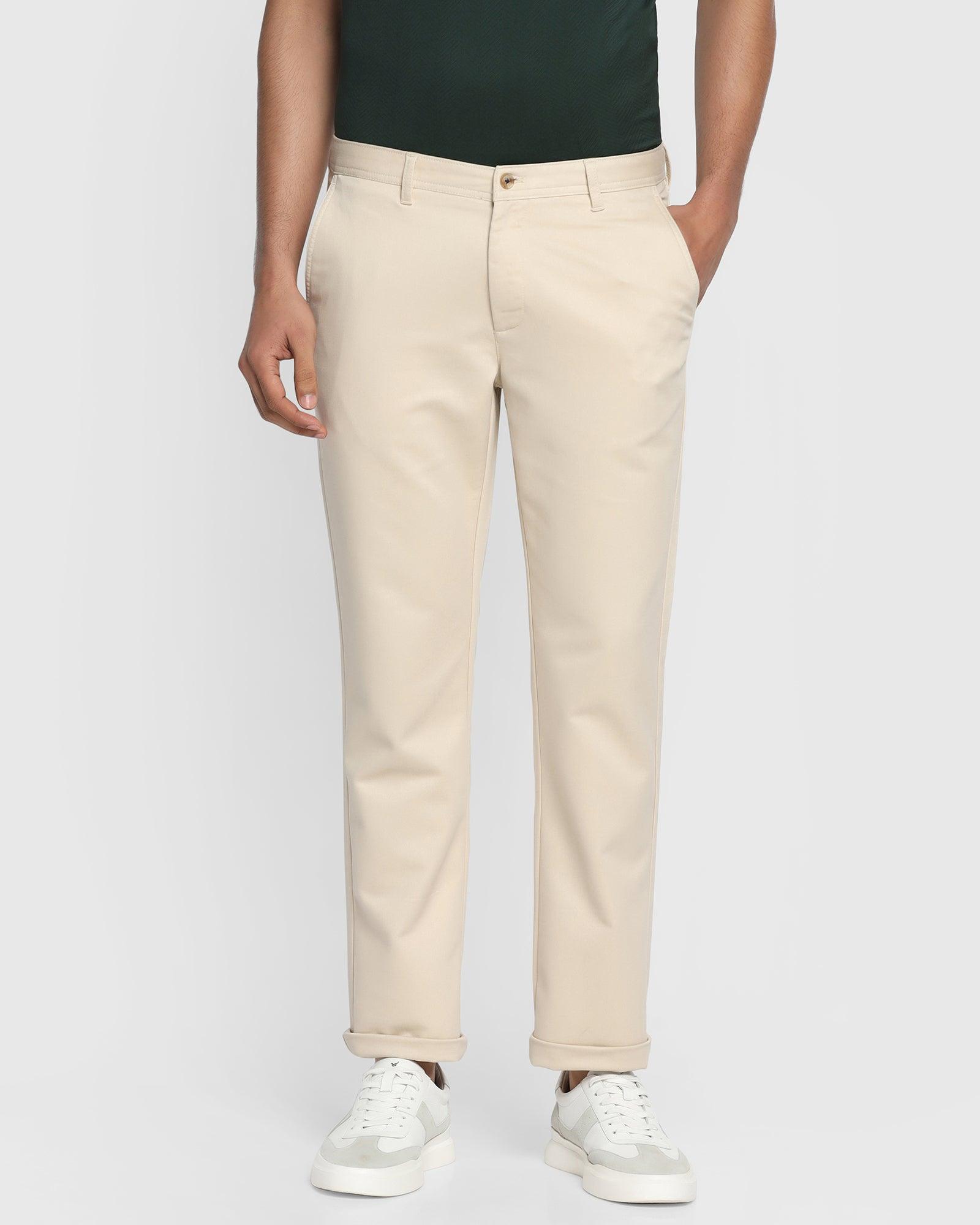 Straight B-90 Casual Beige Solid Khakis - Clate