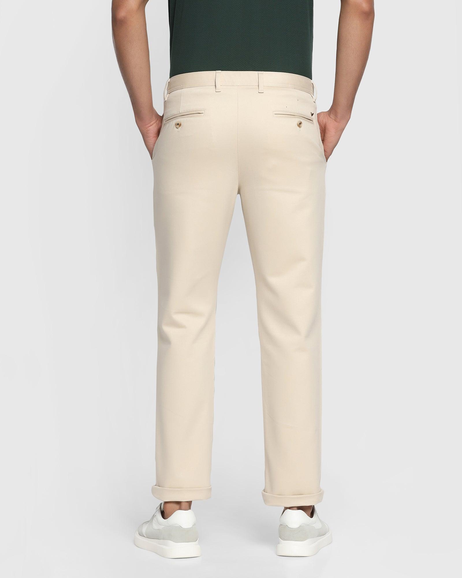 Straight B-90 Casual Beige Solid Khakis - Clate