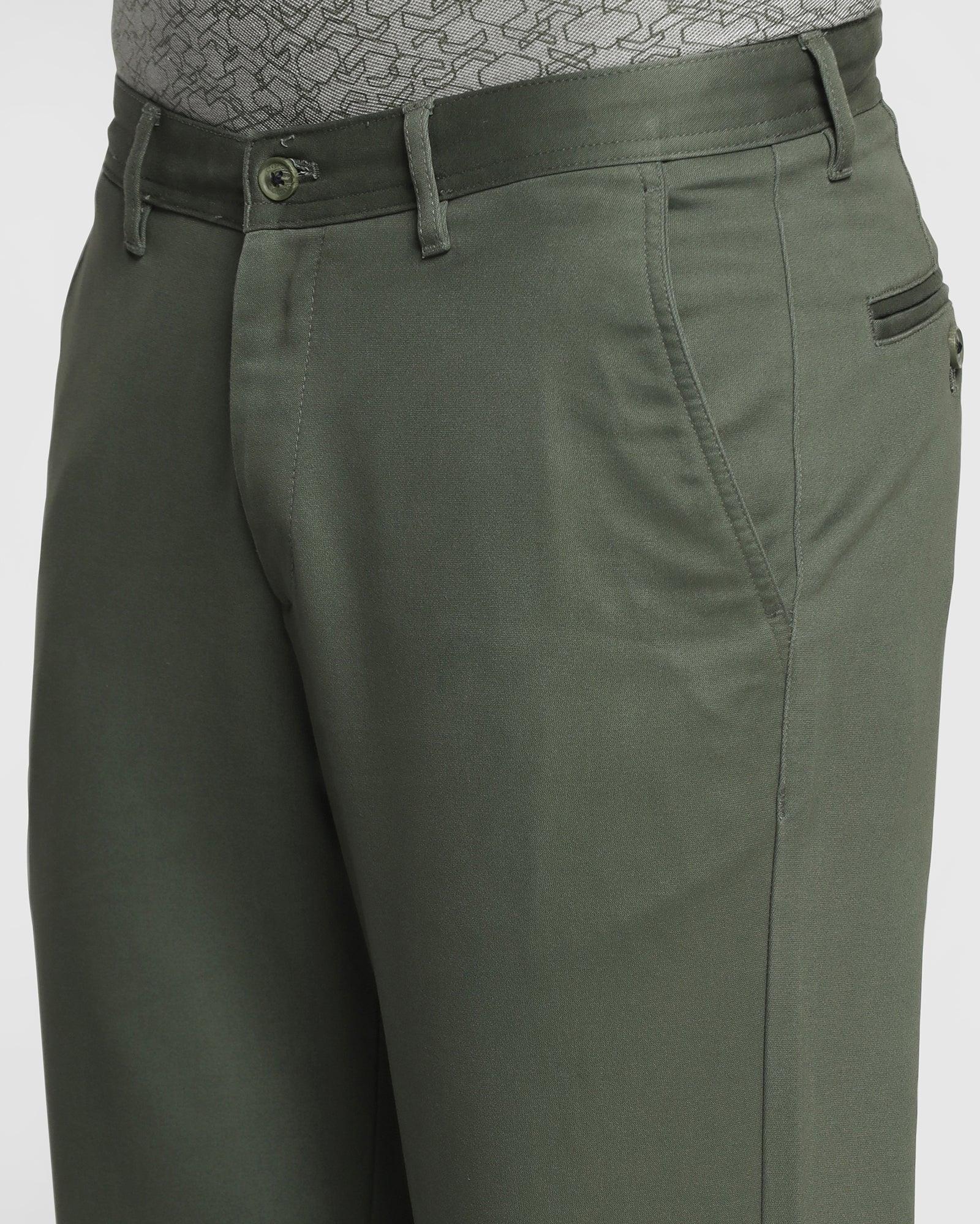 Straight B-90 Casual Olive Solid Khakis - Clate