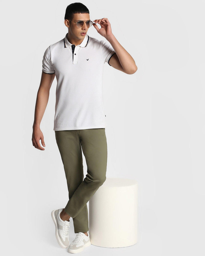 Slim Comfort B-95 Casual Olive Solid Khakis - Tab