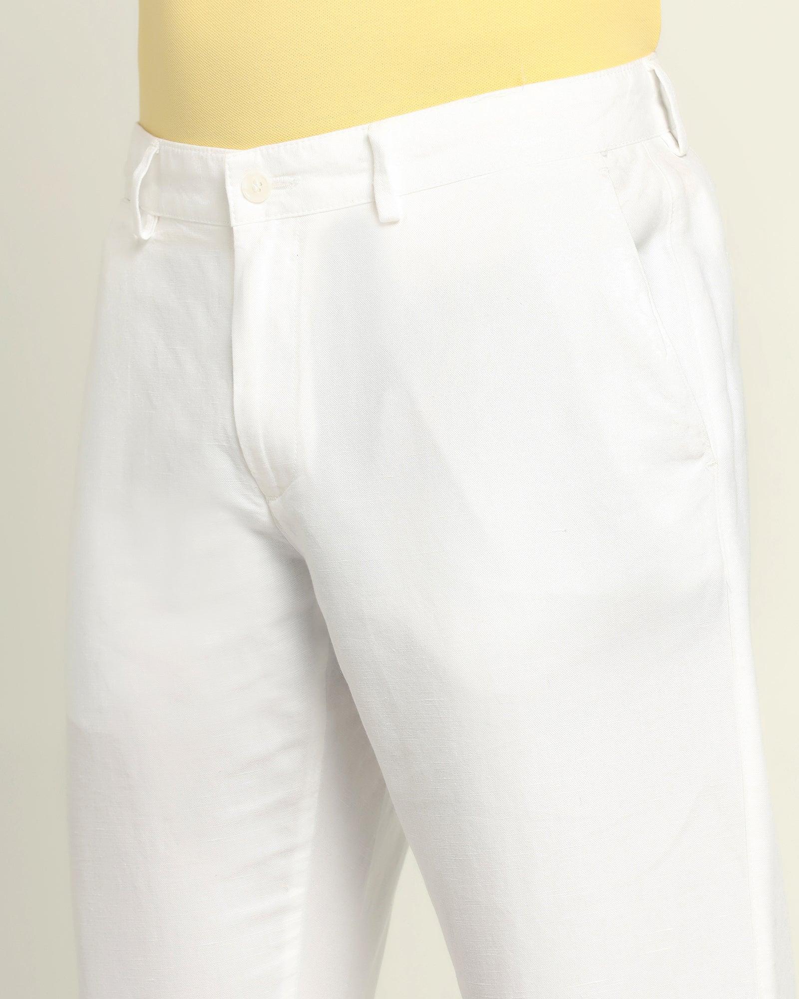 Linen Must Haves Slim Comfort B-95 Casual White Solid Khakis - Kinsley