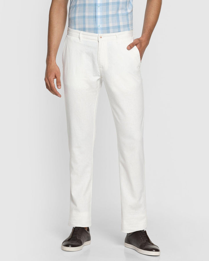 Linen Slim Comfort B-95 Casual White Solid Khakis - Zinc