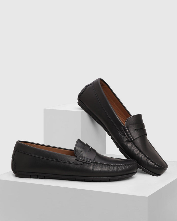 Leather Casual Black Solid Loafers Shoes - Park