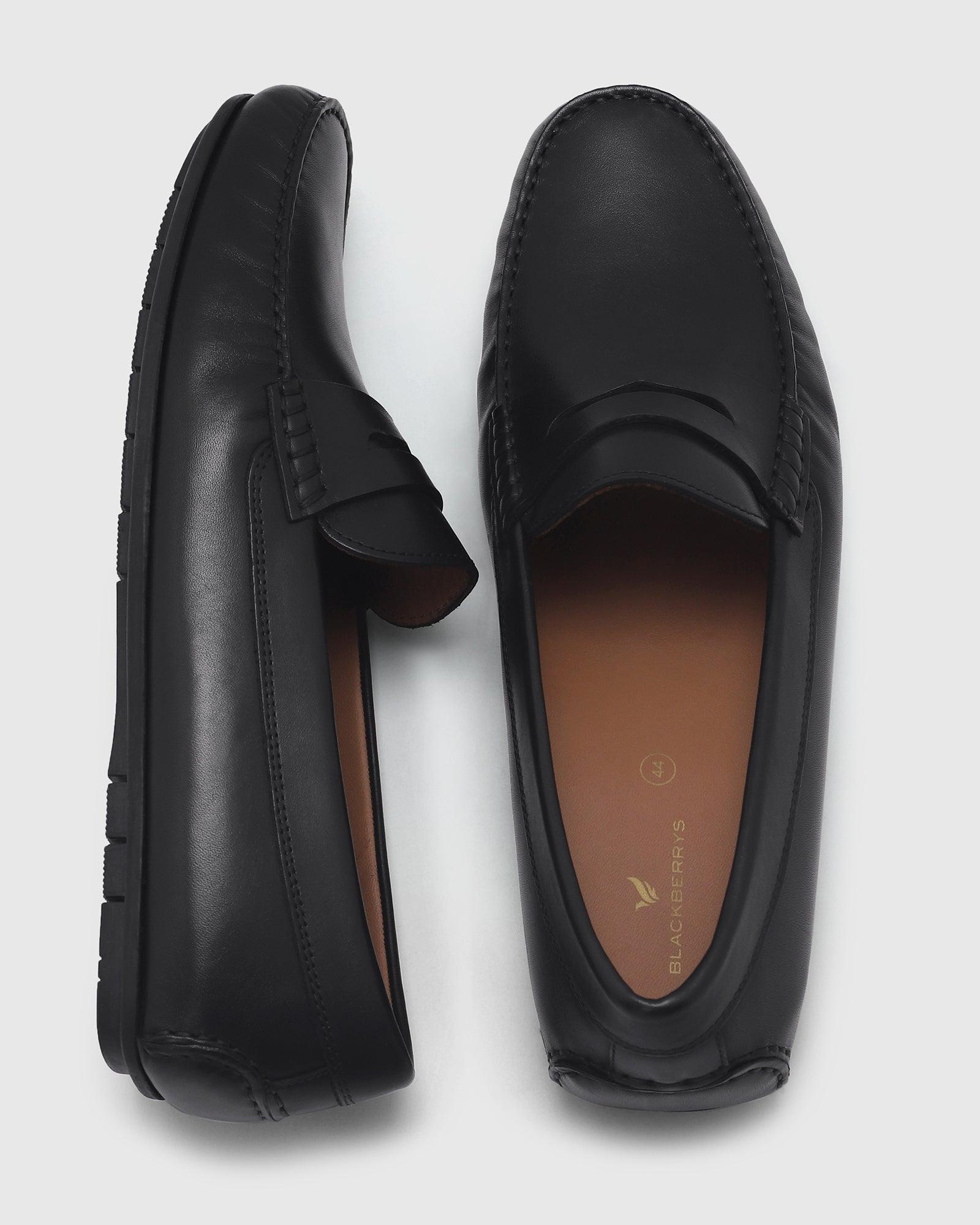 Leather Casual Black Solid Loafers Shoes - Park