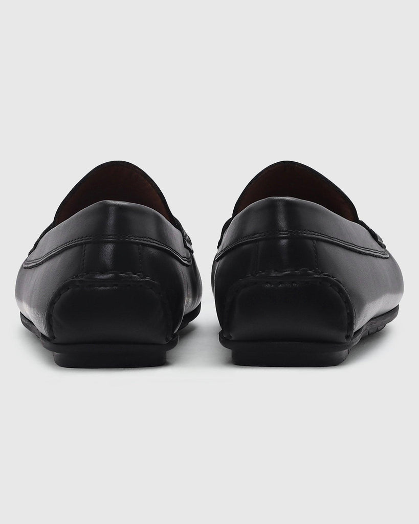 Leather Casual Black Solid Loafers Shoes - Park