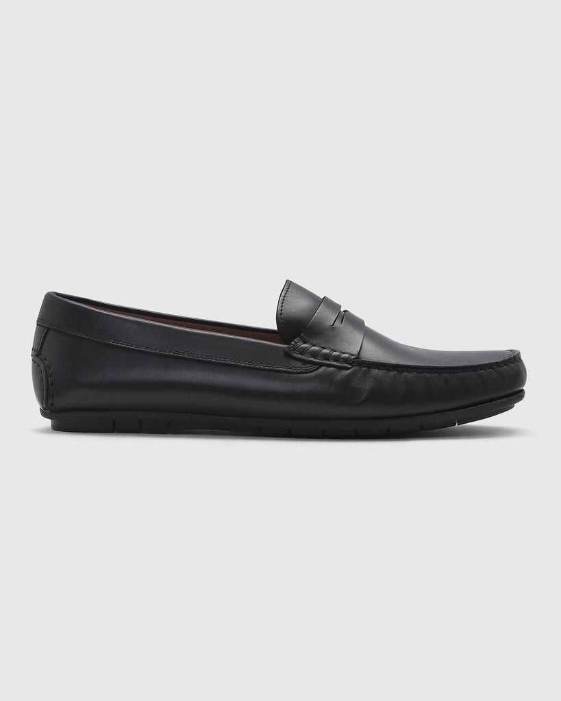 Leather Casual Black Solid Loafers Shoes - Park