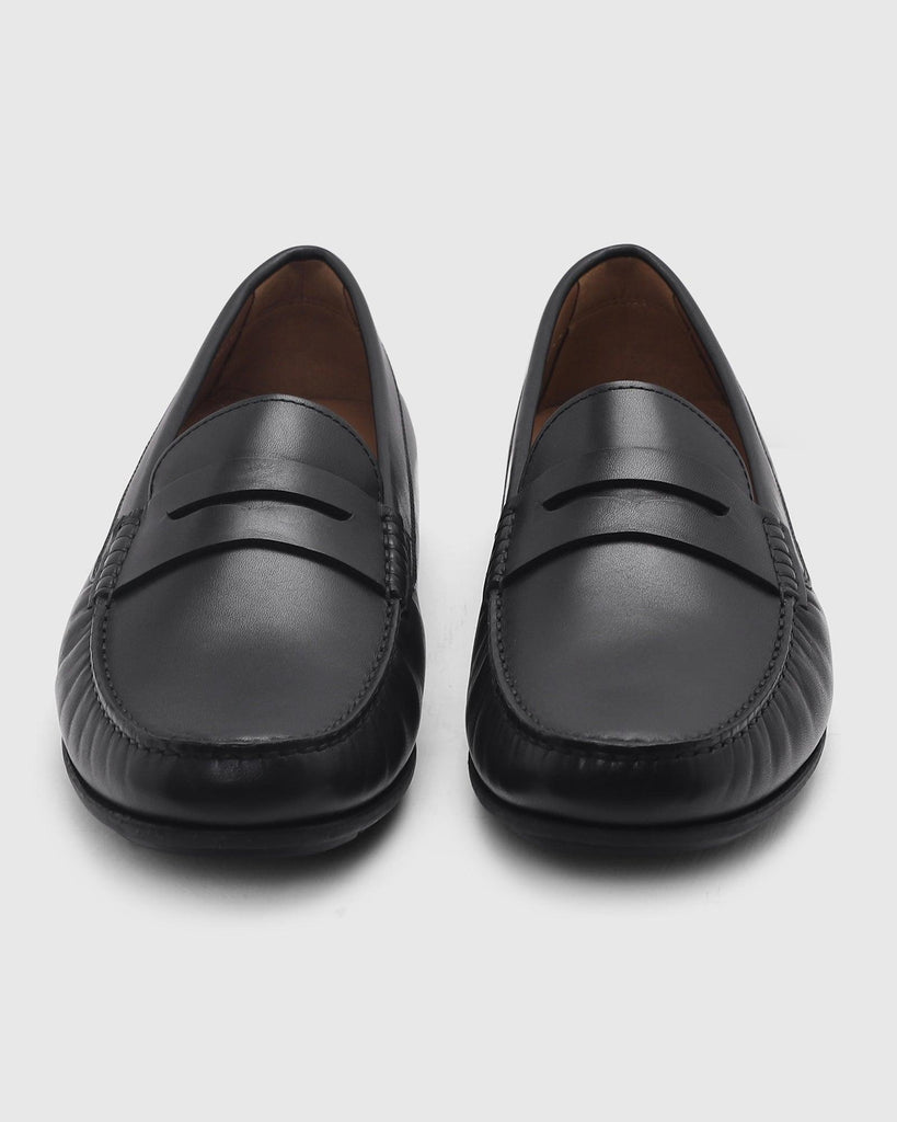 Leather Casual Black Solid Loafers Shoes - Park