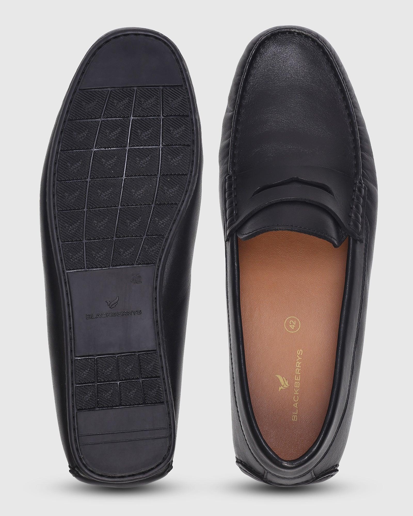 Leather Casual Black Solid Loafers Shoes - Park