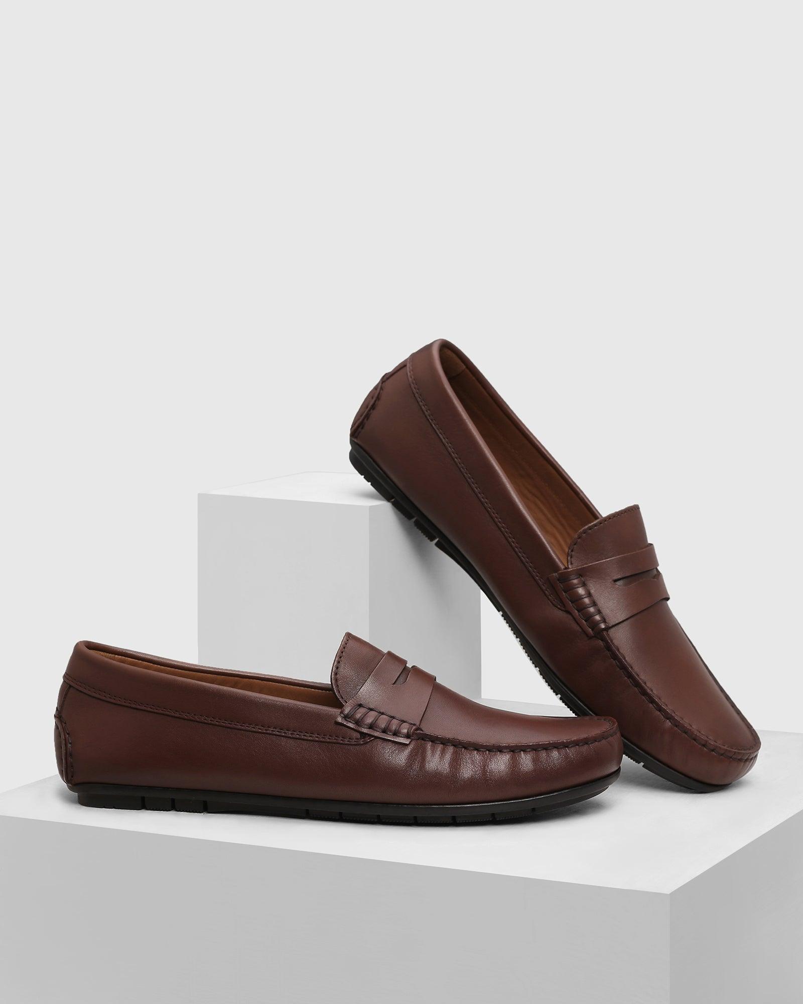 Leather Casual Brown Solid Loafers Shoes - Park