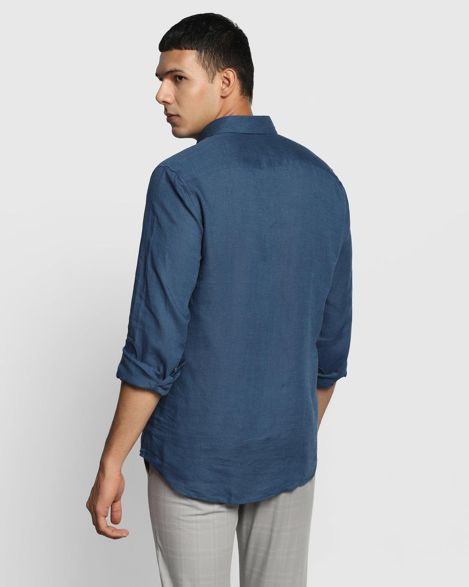 Linen Casual Blue Solid Shirt - Bowen