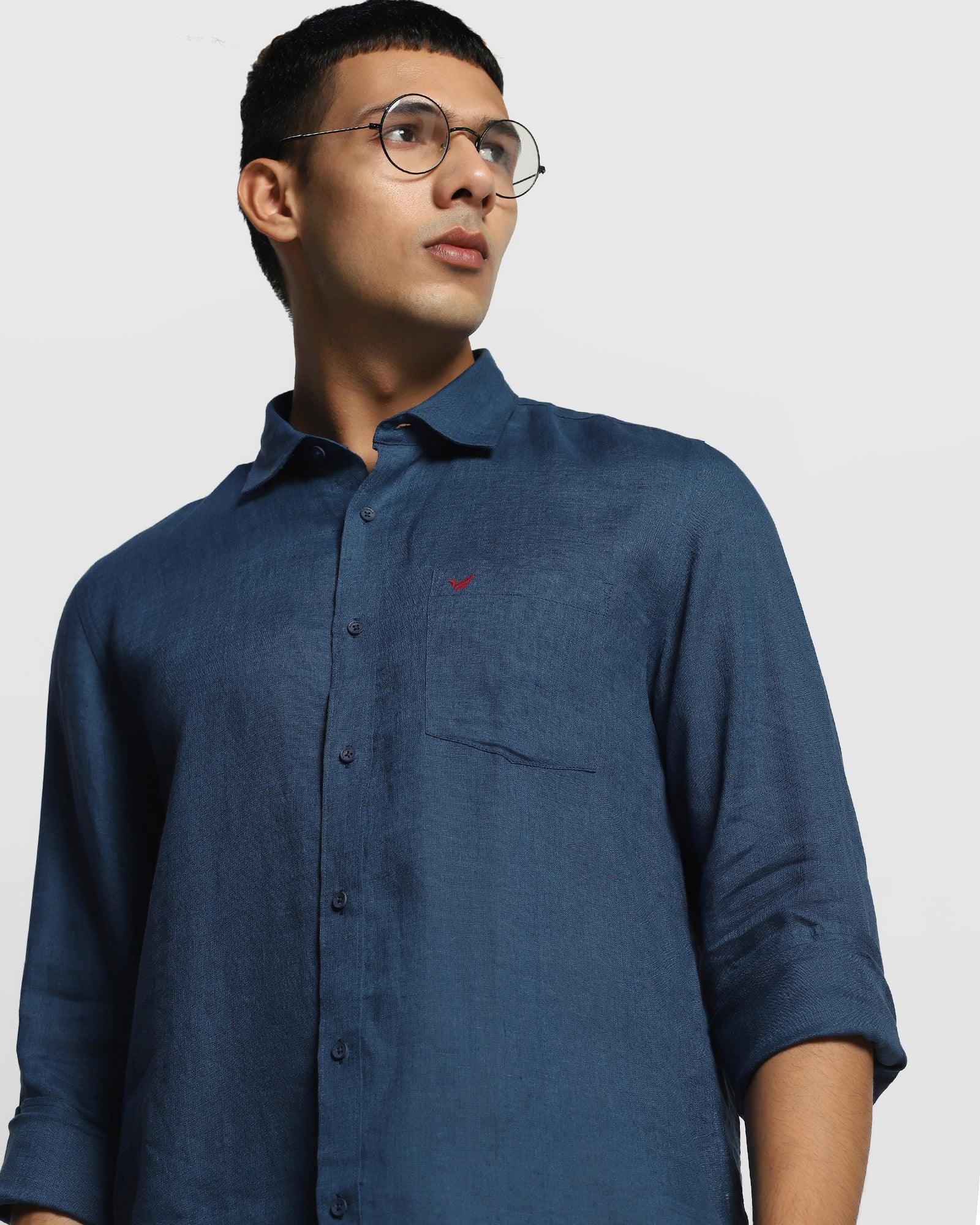 Linen Casual Blue Solid Shirt - Bowen