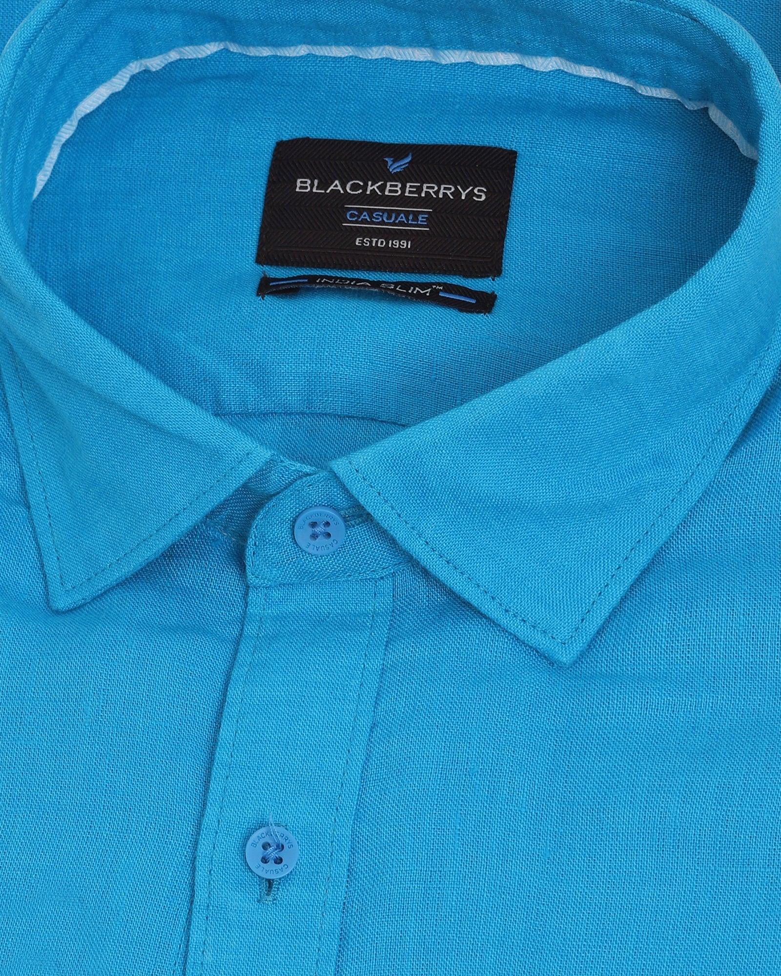 Linen Casual Cobaltt Blue Solid Shirt - Bowen