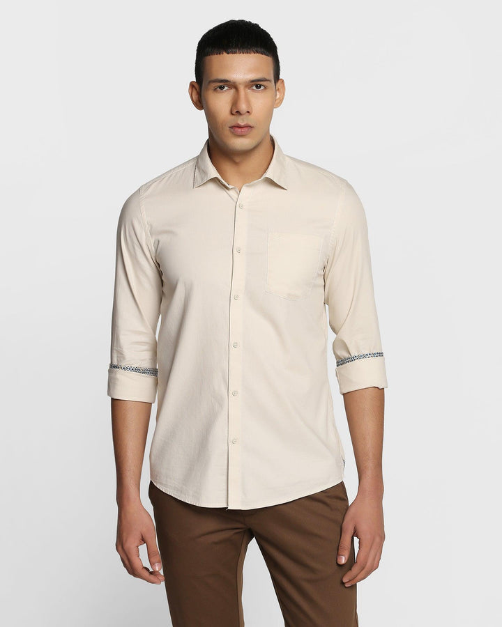 Casual Cream Solid Shirt - Stellar