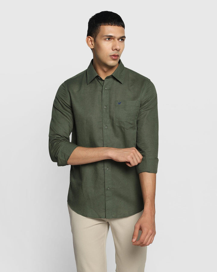 Linen Casual Dark Green Solid Shirt - Bowen