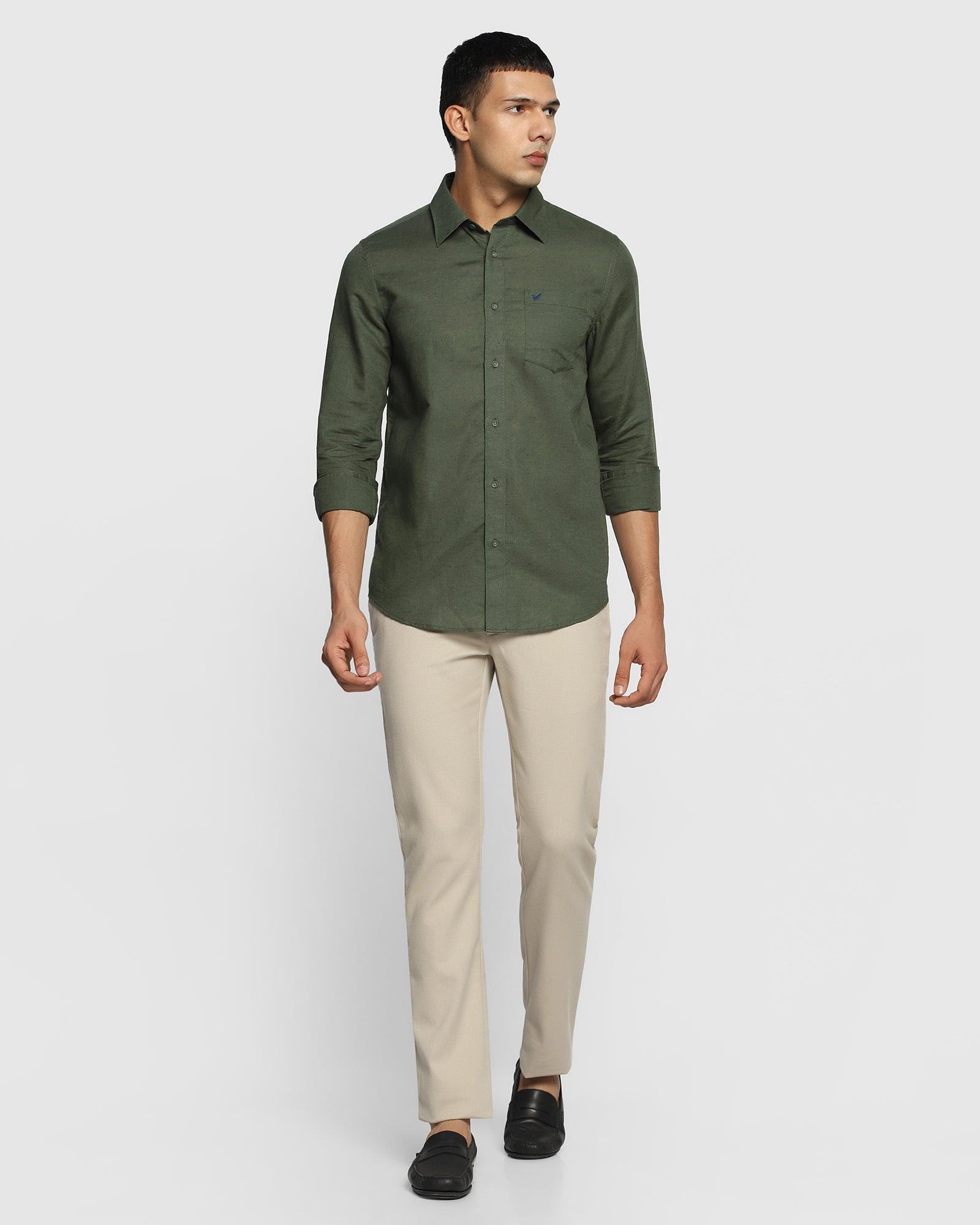 Linen Casual Dark Green Solid Shirt - Bowen
