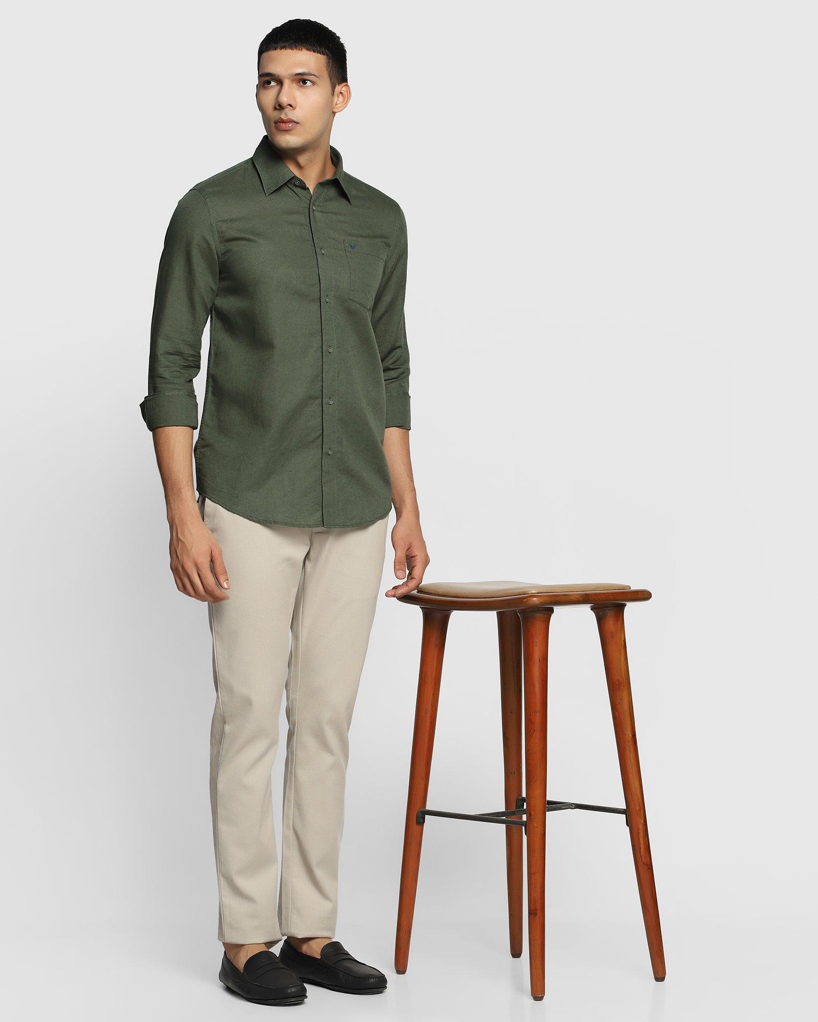Linen Casual Dark Green Solid Shirt - Bowen