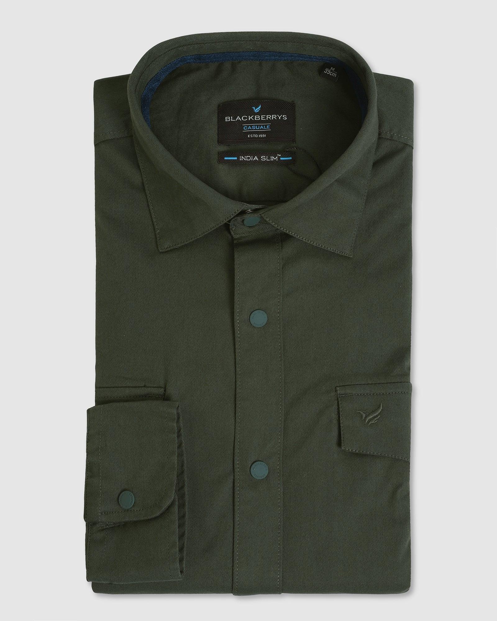 Casual Dark Olive Solid Shirt - Beckham