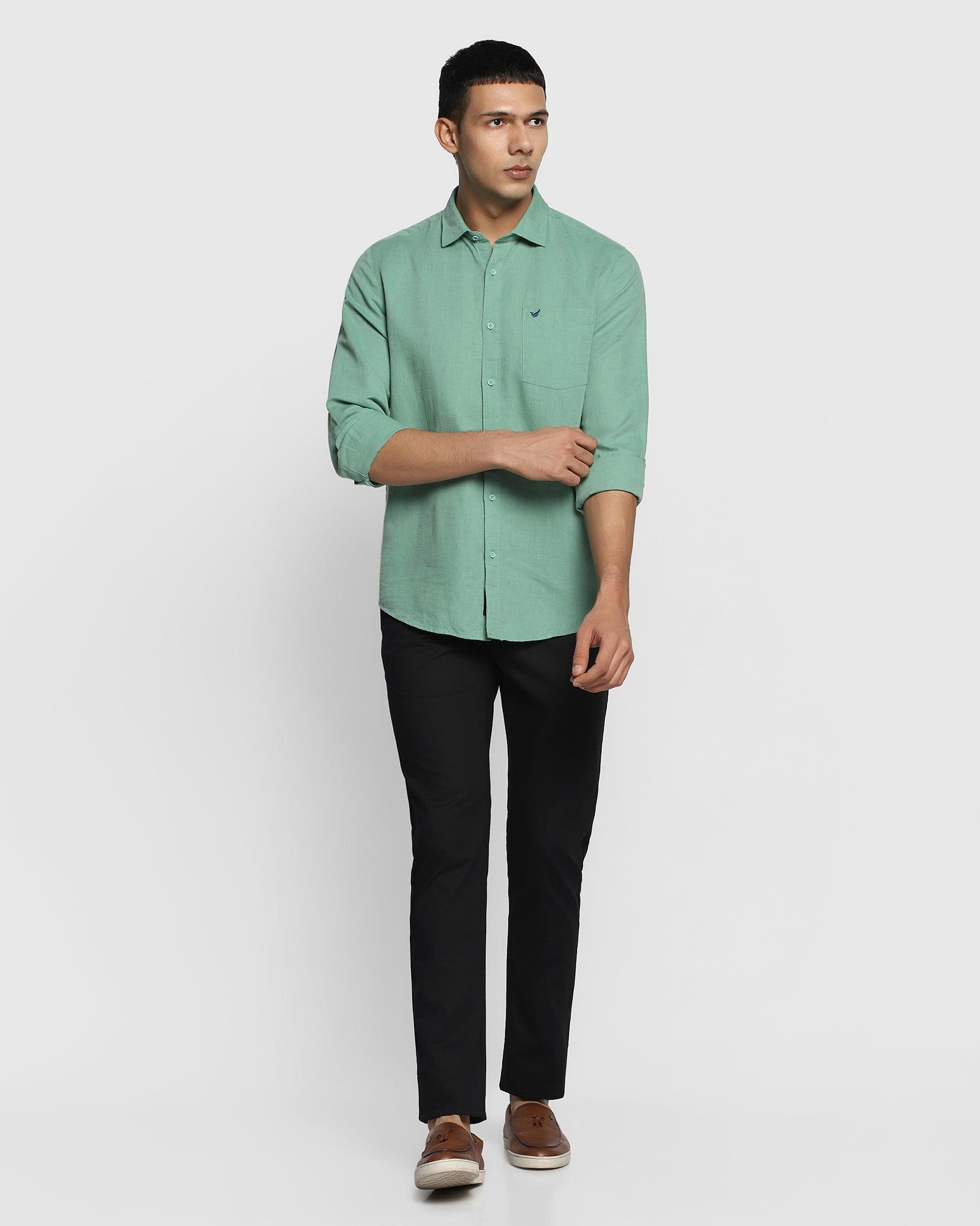Linen Casual Green Solid Shirt - Salmon