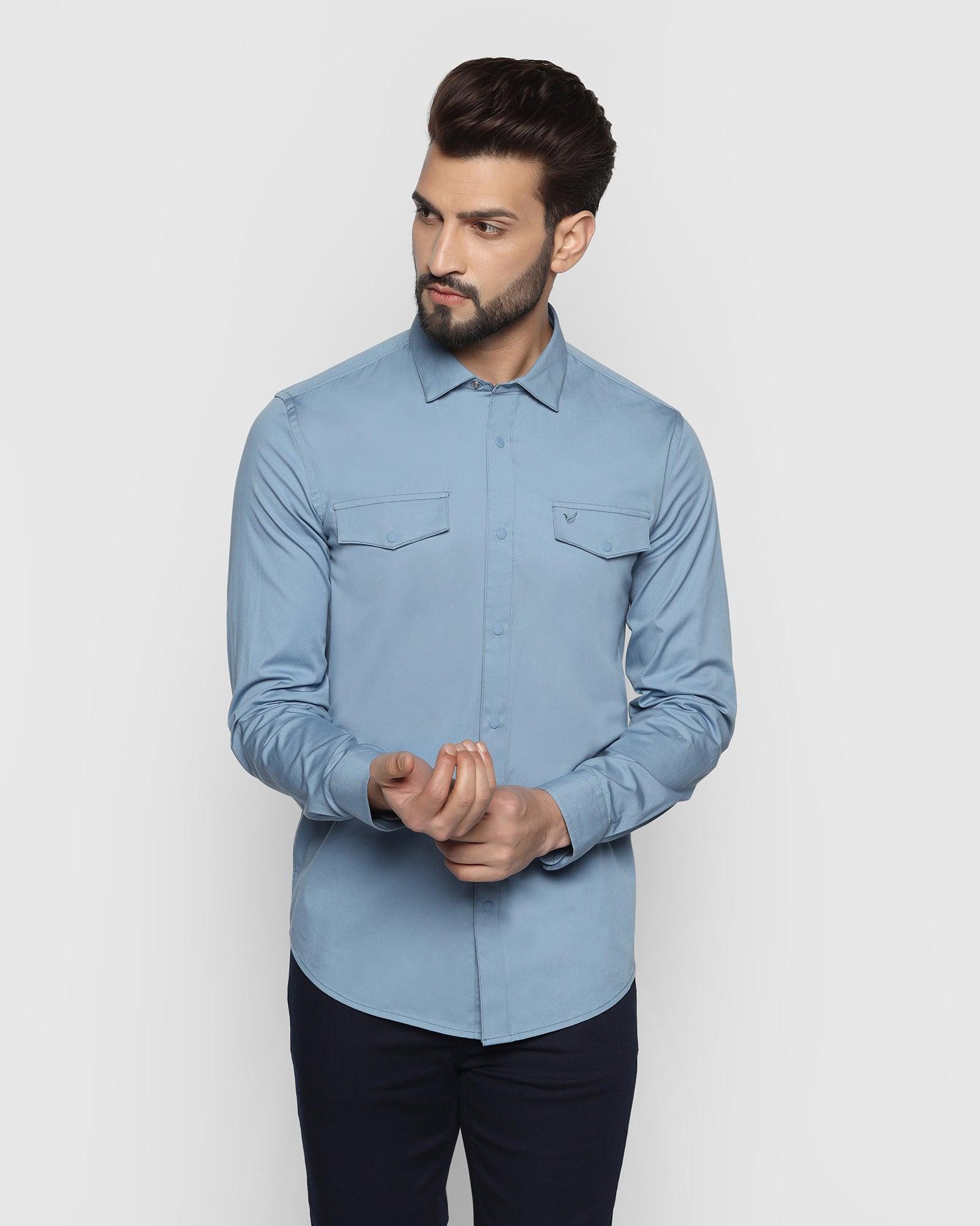 Casual Light Blue Solid Shirt - Beckham
