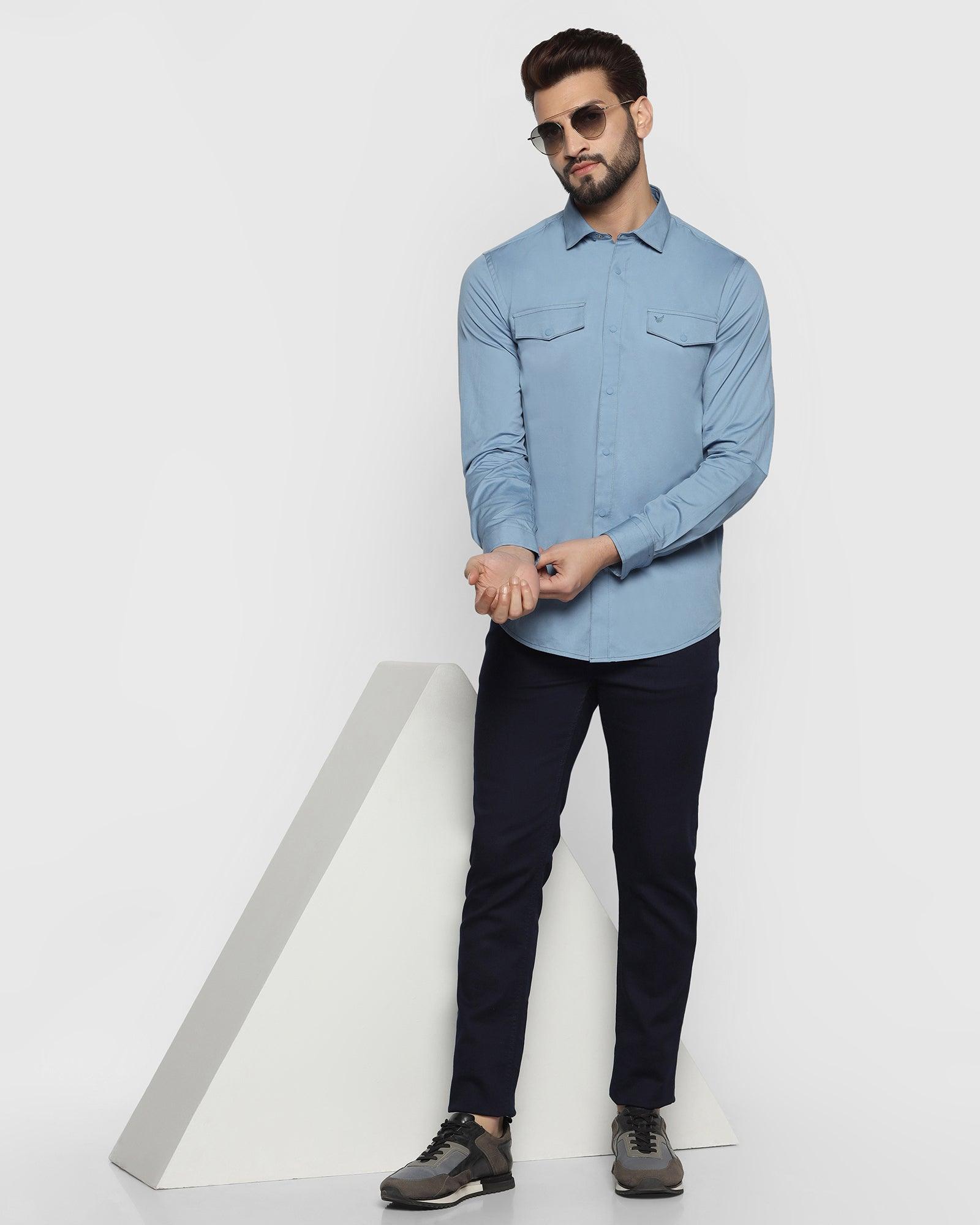 Casual Light Blue Solid Shirt - Beckham