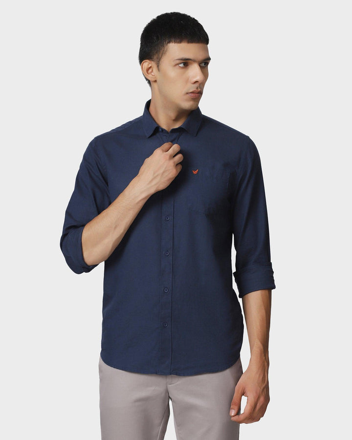 Linen Casual Navy Solid Shirt - Lang