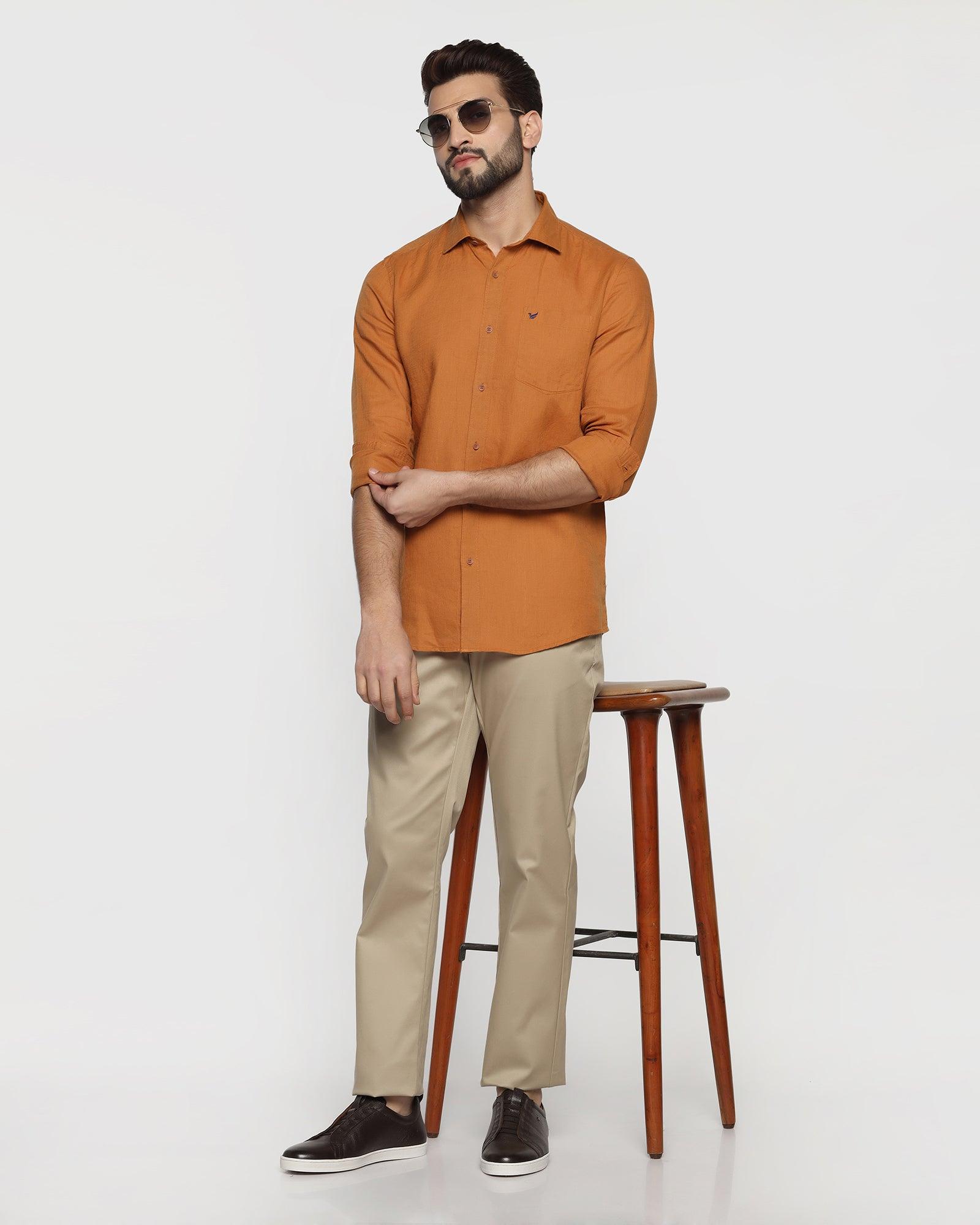Linen Casual Ochre Solid Shirt - Bowen