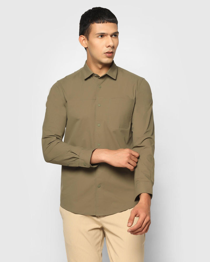 Casual Olive Solid Shirt - Intel