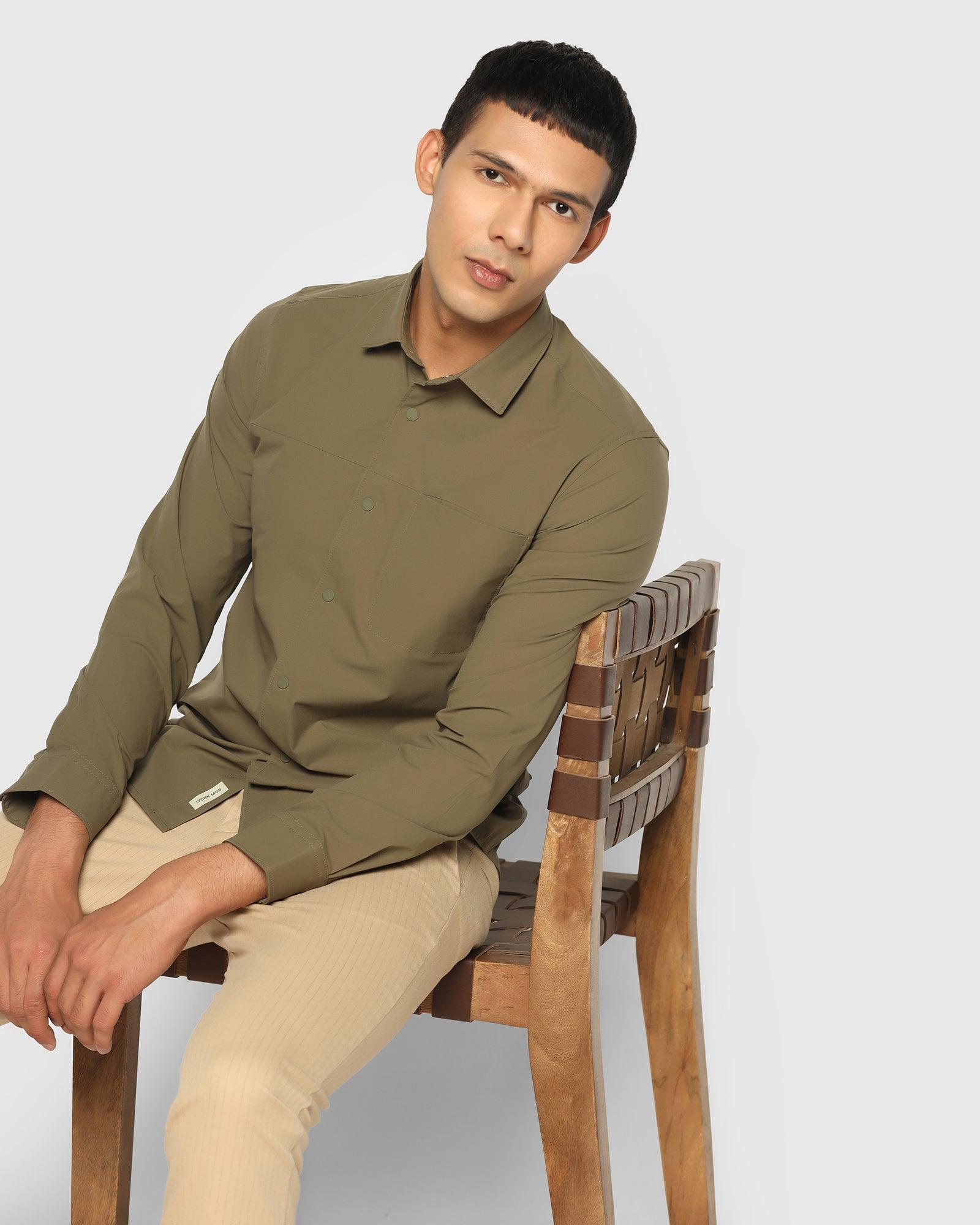 Casual Olive Solid Shirt - Intel