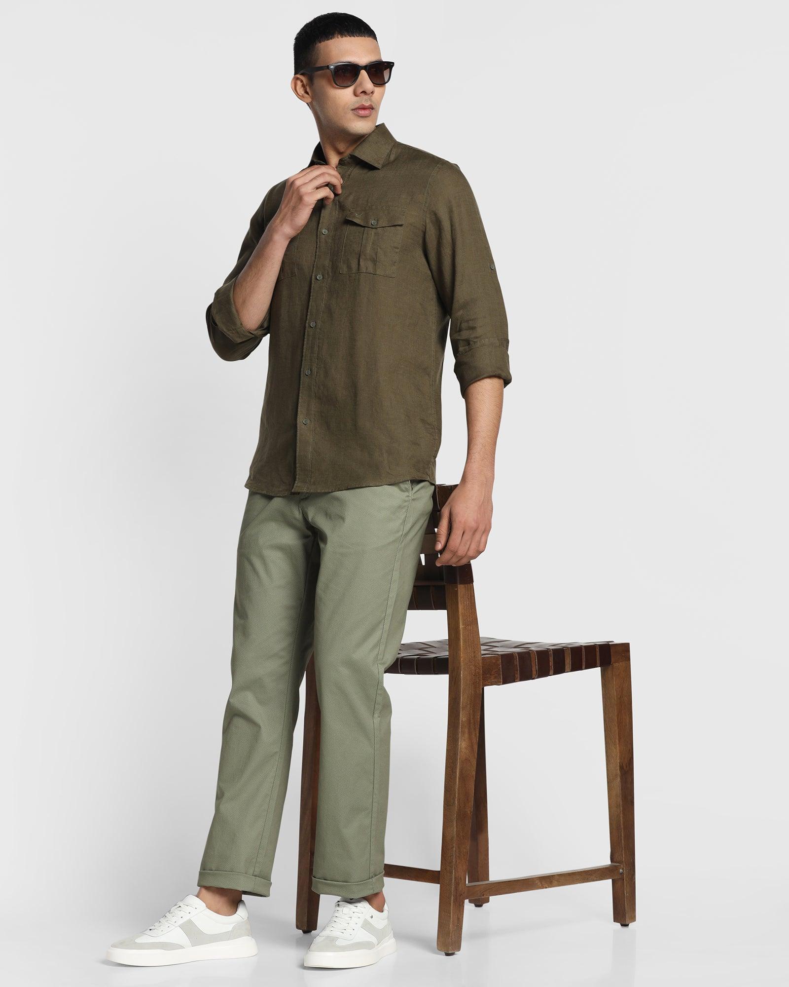 Linen Casual Olive Solid Shirt - Port
