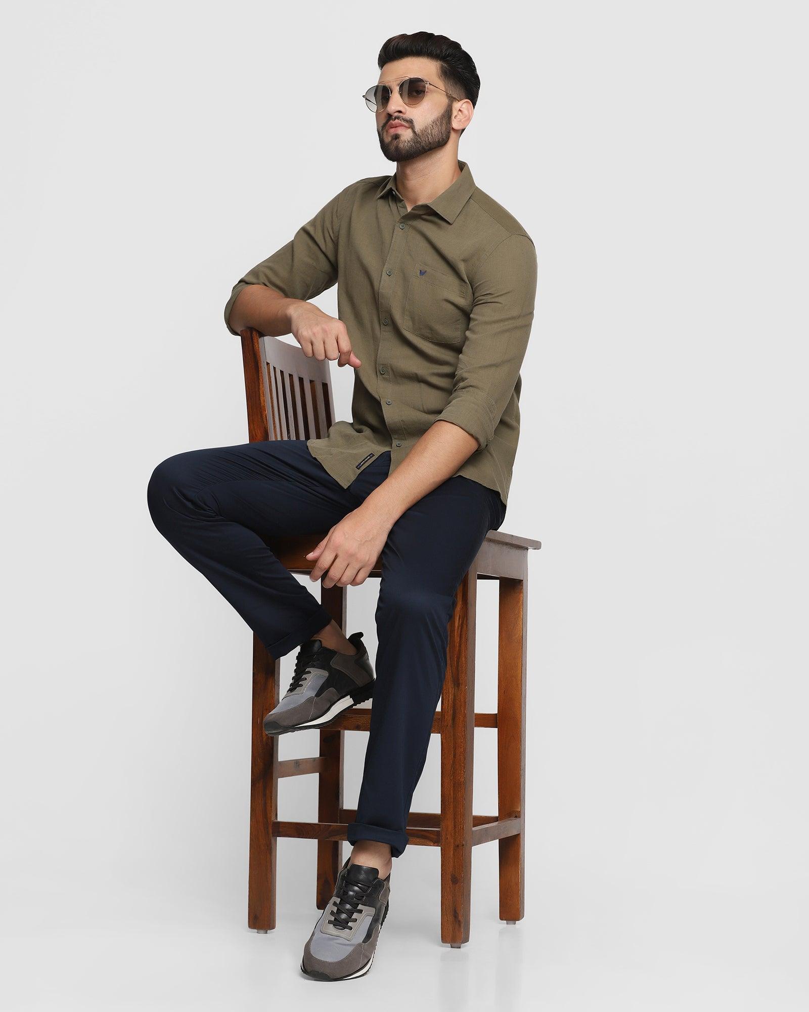 Linen Casual Olive Solid Shirt - Salmon