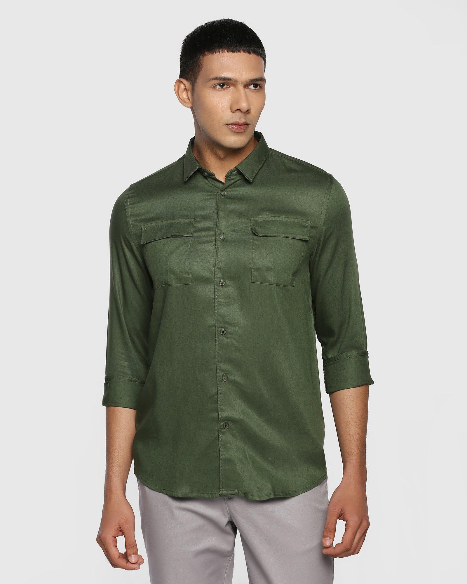 Casual Olive Solid Shirt - Zing