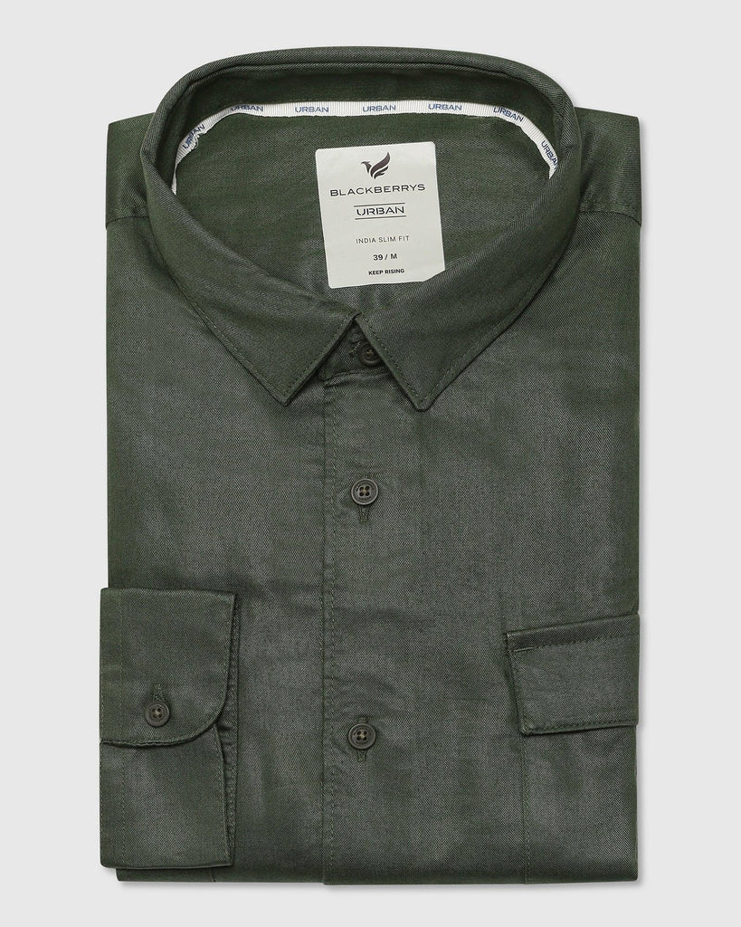 Casual Olive Solid Shirt - Zing