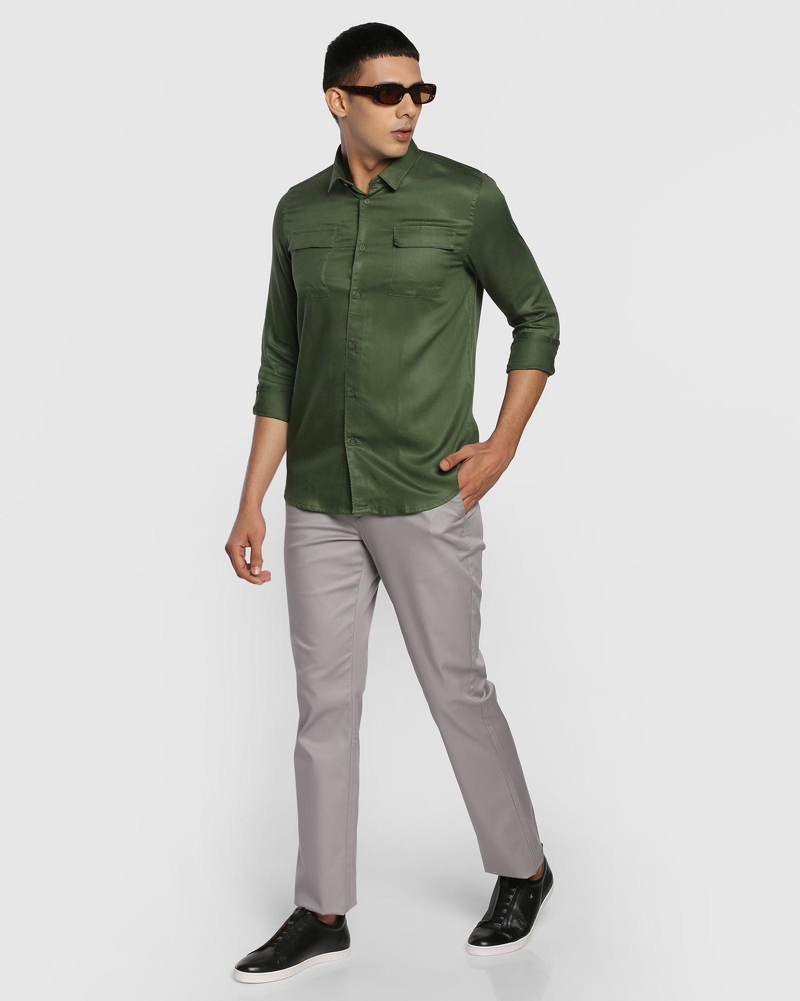 Casual Olive Solid Shirt - Zing