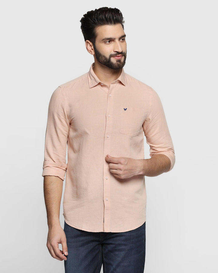 Linen Casual Peach Solid Shirt - Salmon