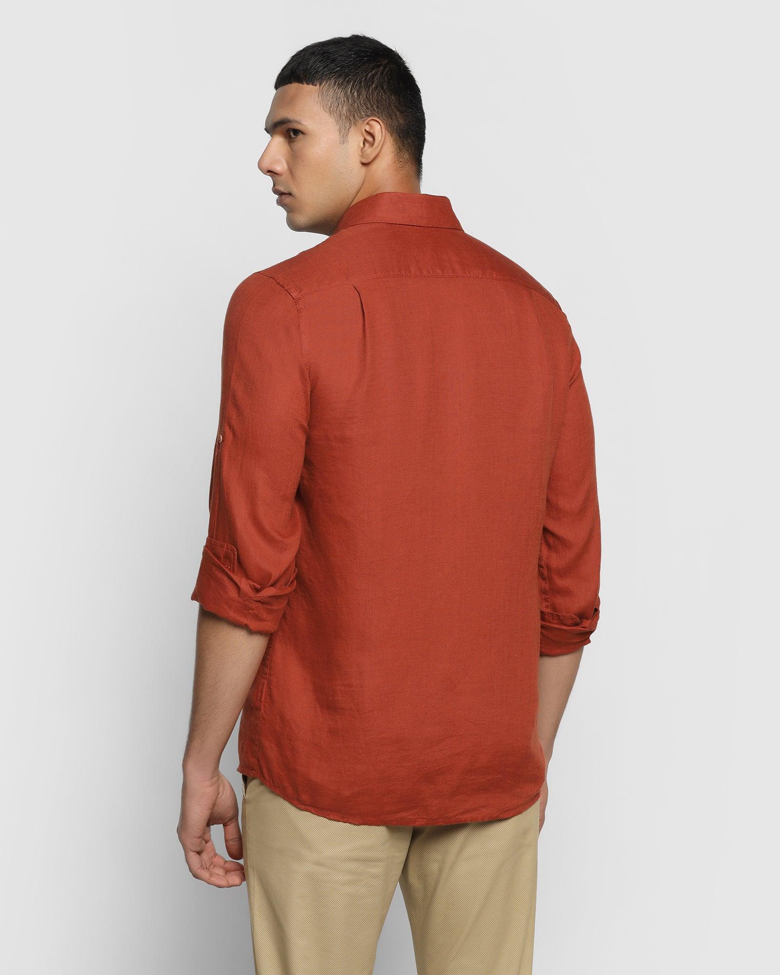 Linen Casual Rust Solid Shirt - Port
