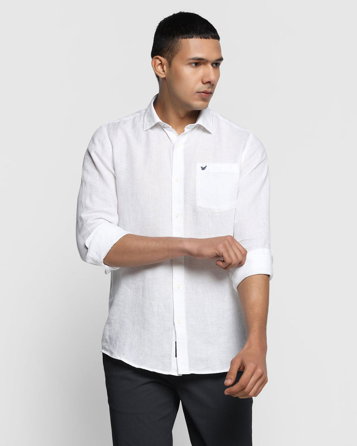 Linen Casual White Solid Shirt - Bowen