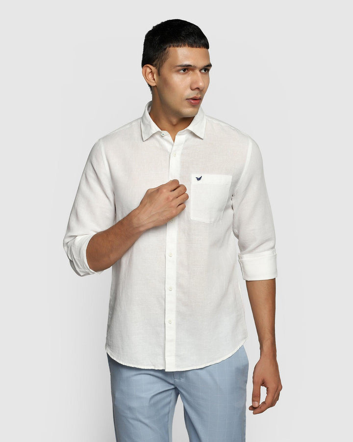 Linen Casual White Solid Shirt - Salmon