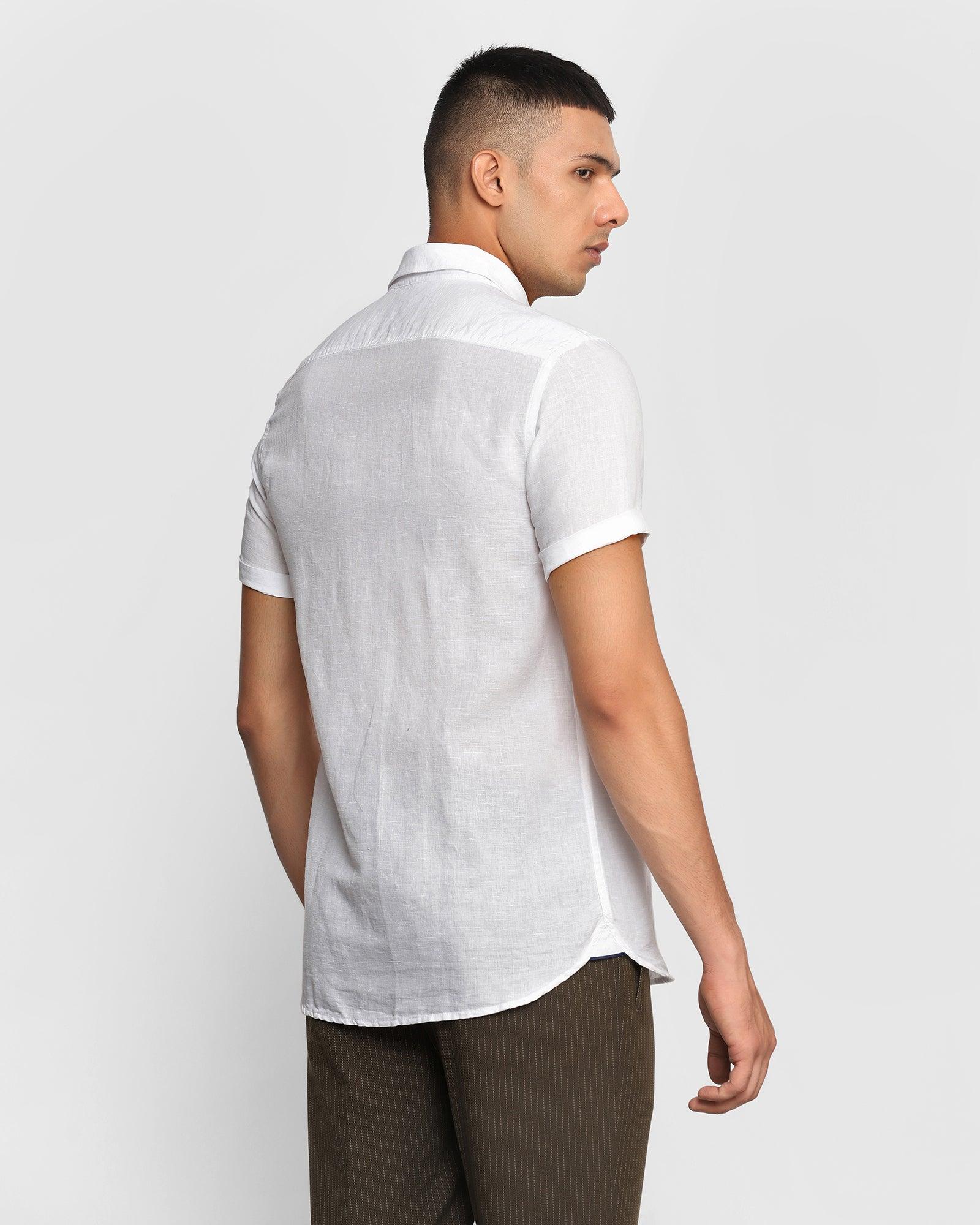 Linen Casual White Solid Shirt - Salmon