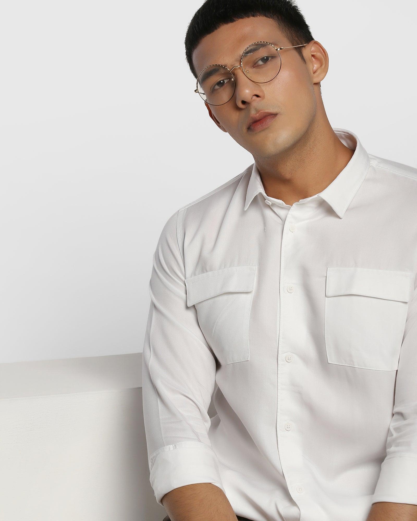 Casual White Solid Shirt - Zing