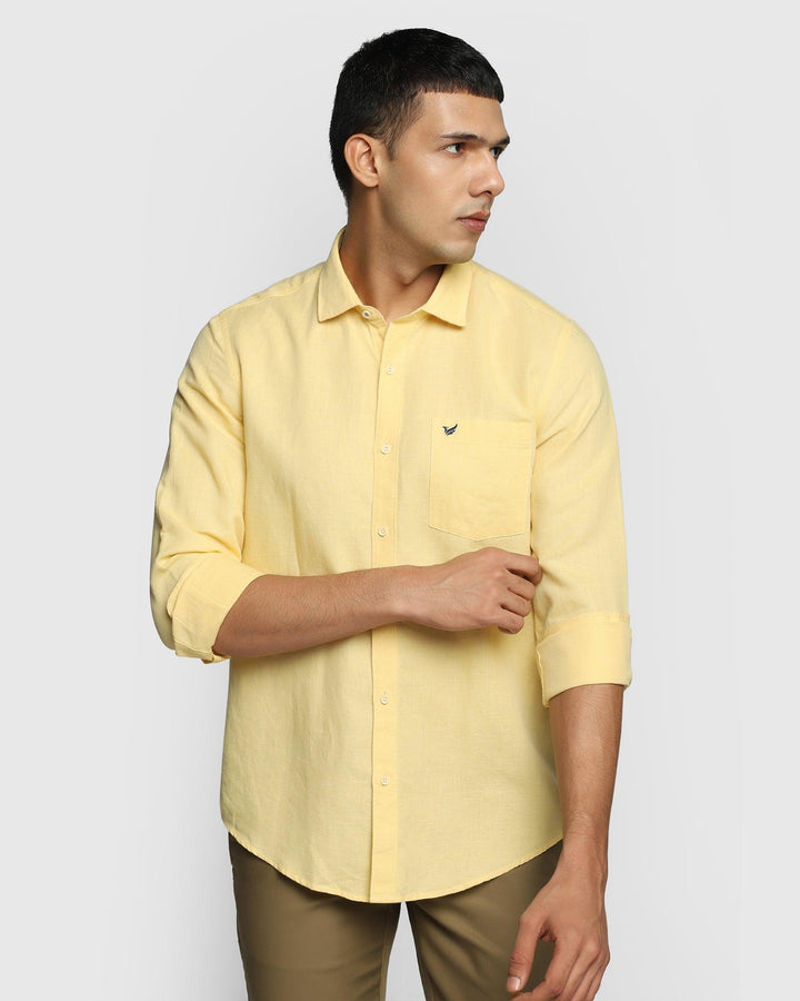 Linen Casual Yellow Solid Shirt - Salmon