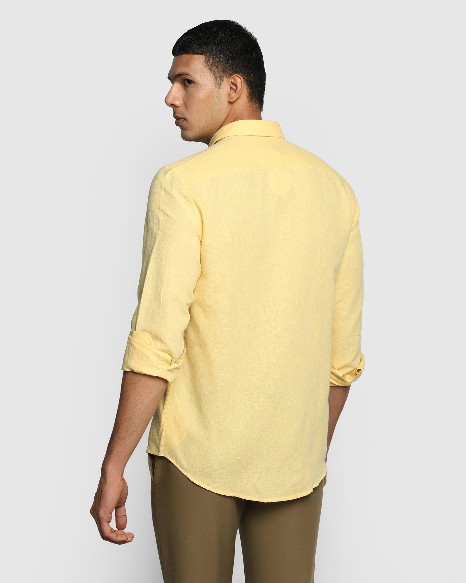Linen Casual Yellow Solid Shirt - Salmon