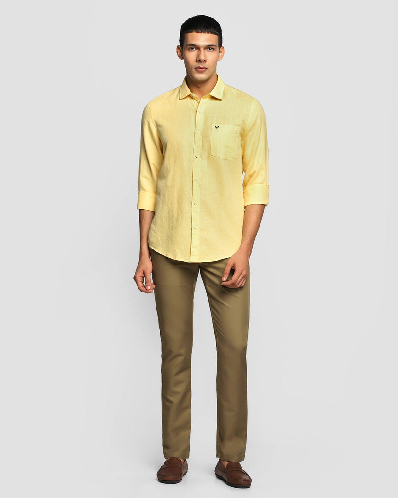 Linen Casual Yellow Solid Shirt - Salmon