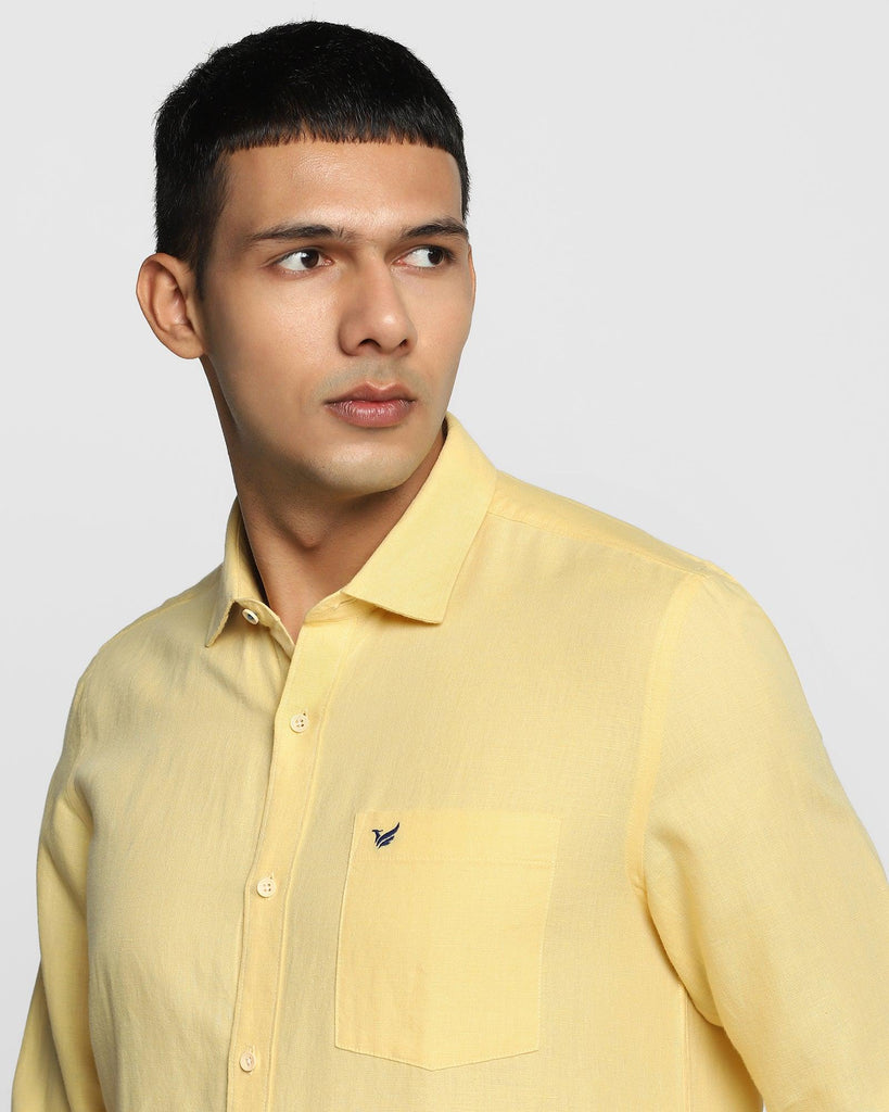 Linen Casual Yellow Solid Shirt - Salmon