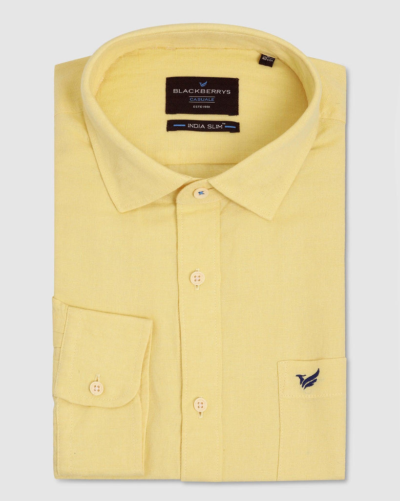 Linen Casual Yellow Solid Shirt - Salmon