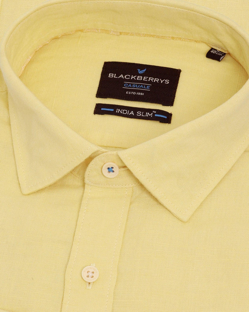 Linen Casual Yellow Solid Shirt - Salmon