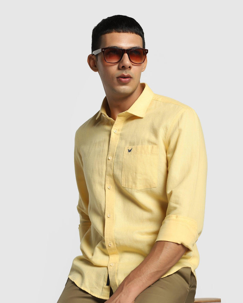 Linen Casual Yellow Solid Shirt - Salmon