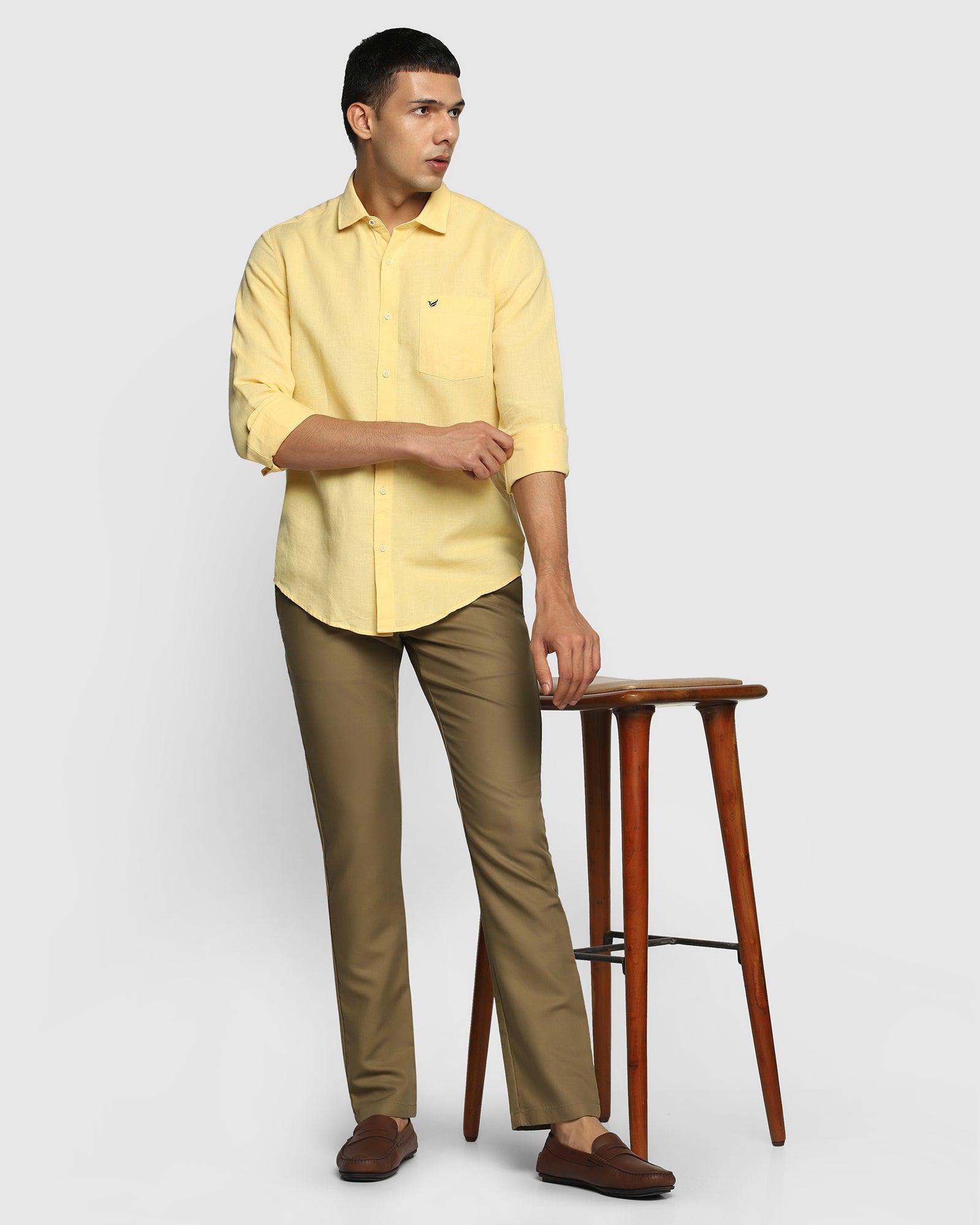 Linen Casual Yellow Solid Shirt - Salmon
