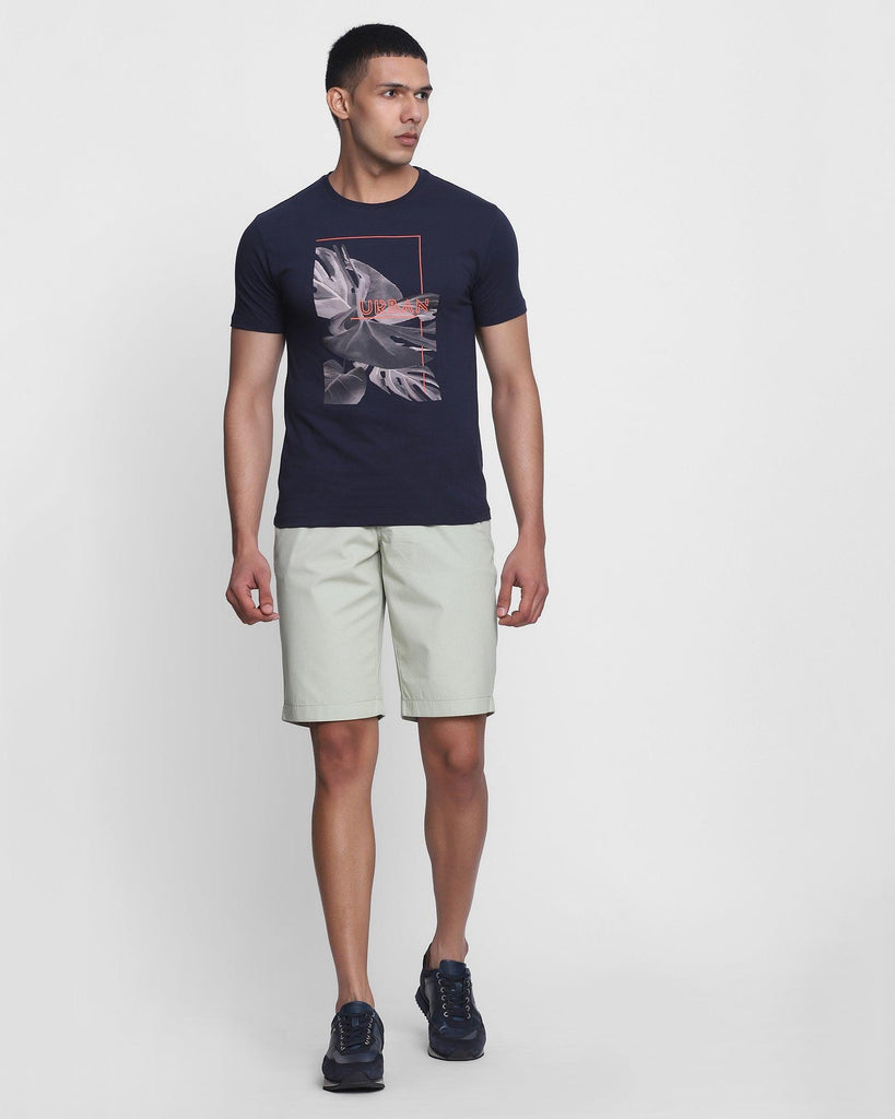 Casual Light Olive Solid Shorts - Indigo