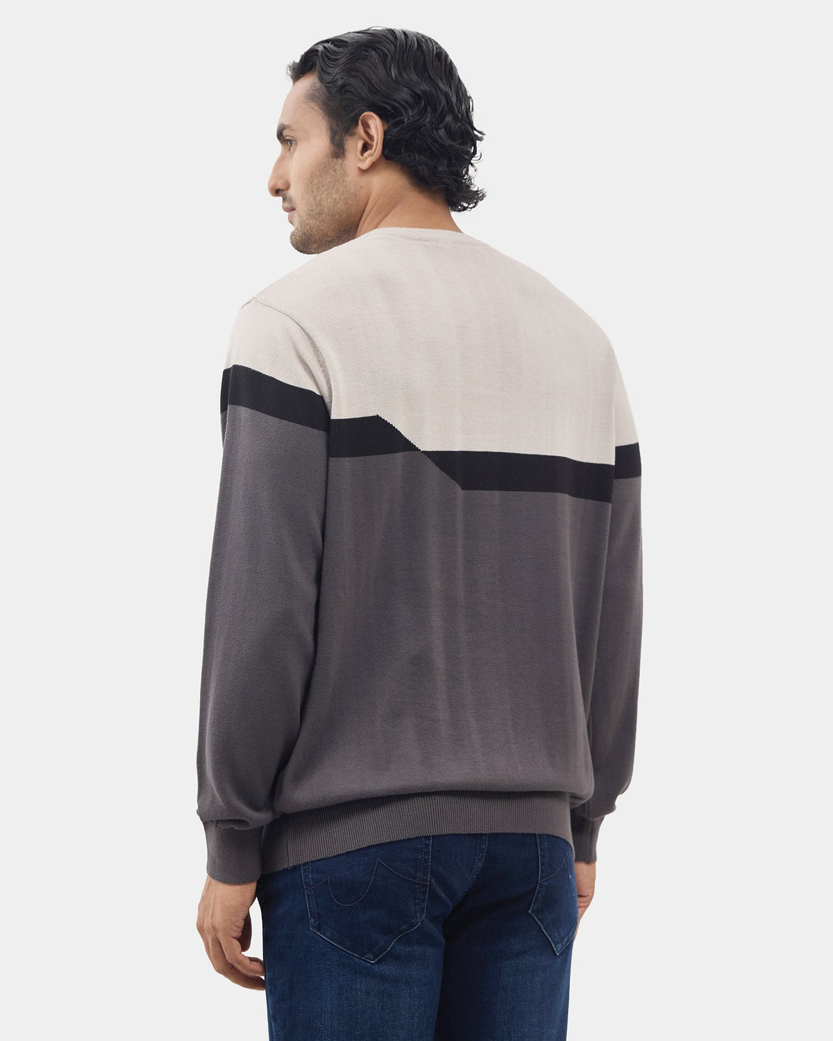 Charcoal Grey Crew Neck Textured Sweater - Pepper